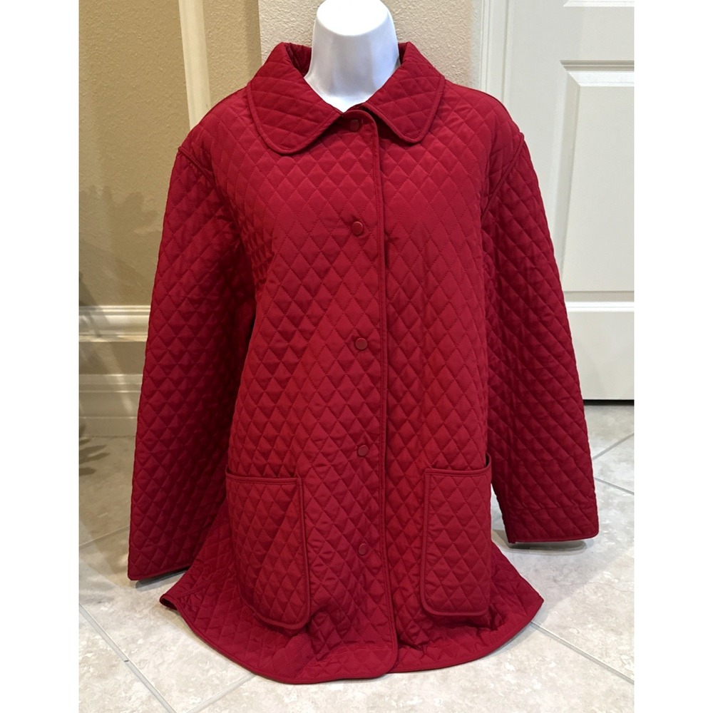 Gallery Red‎ Quilted Snap Up Jacket Lined Pockets Mid Length Coat Sz M